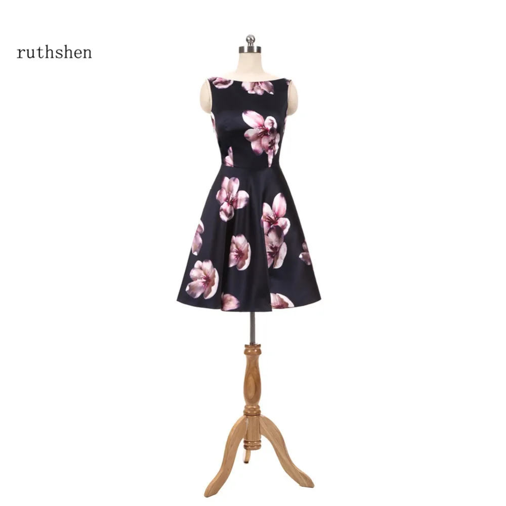 

ruthshen 2017 New Cocktail Party Dresses Cheap Floral Print Little Black Dress Vestidos De Coctel Above Knee Length Prom Dress