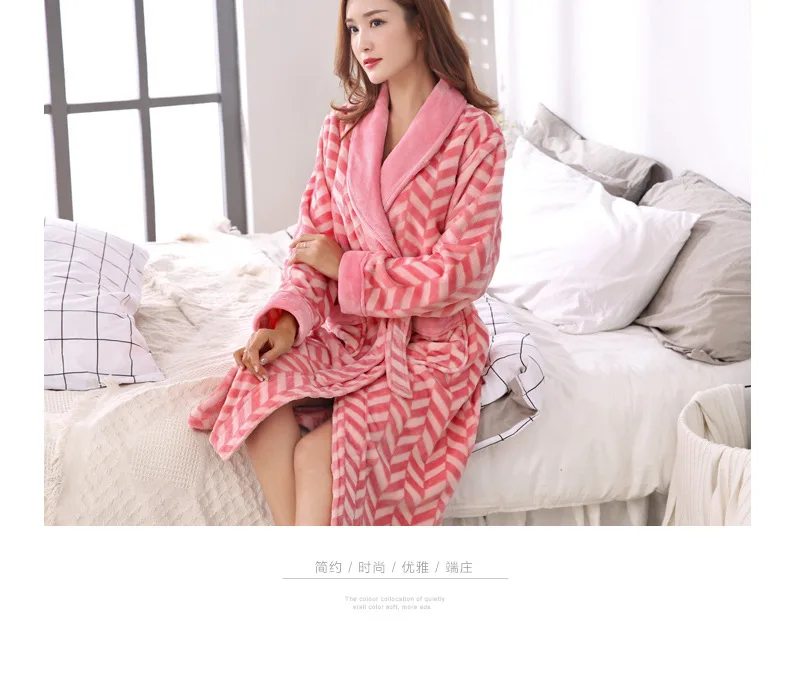 Новинка, женская зимняя Фланелевая пижама, плотное теплое белье, Розовое Кимоно, домашняя одежда для женщин, плюс размер, с отворотом, с поясом, розовый фланелевый банный Халат