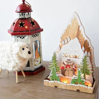 

Wooden Glowing Christmas Tree Decoration LED Lights Santa Claus Elk Pattern Ornament New Year Xmas Kids Gift Home Decor