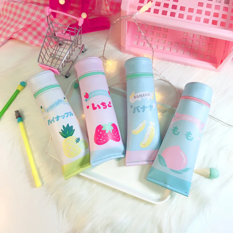 

1Pcs Kawaii Pu Pencil Case Friut Flamingo Round Gift Estuches School Pencil Box Pencilcase Pencil Bag School Supplies Stationery