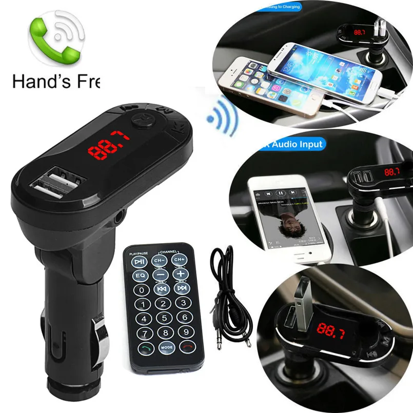 

12 V 24V New Car-styling Bluetooth Wireless FM Transmitter MP3 Player Handsfree Car Kit USB TF SD Remote Black
