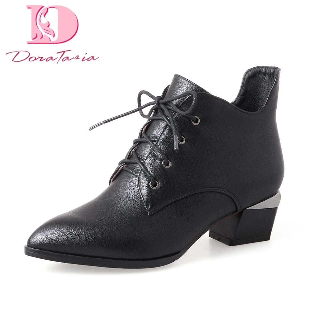 

Doratasia brand new plus size 33-43 women's Shoes Woman Pumps Lace Up Chunky Heels Black office lady Pumps Woman Shoes