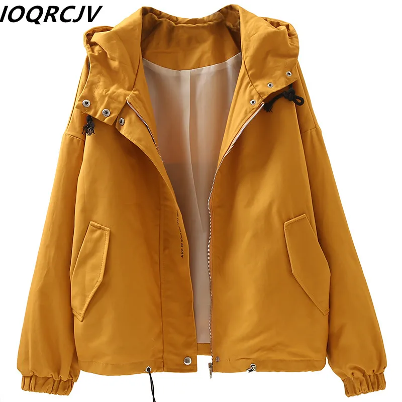 

Large Size Women Hooded Jacket 2019 Spring Autumn New Solid Loose Zipper Pockets Casual Long Sleeves Coats Windbreaker Female