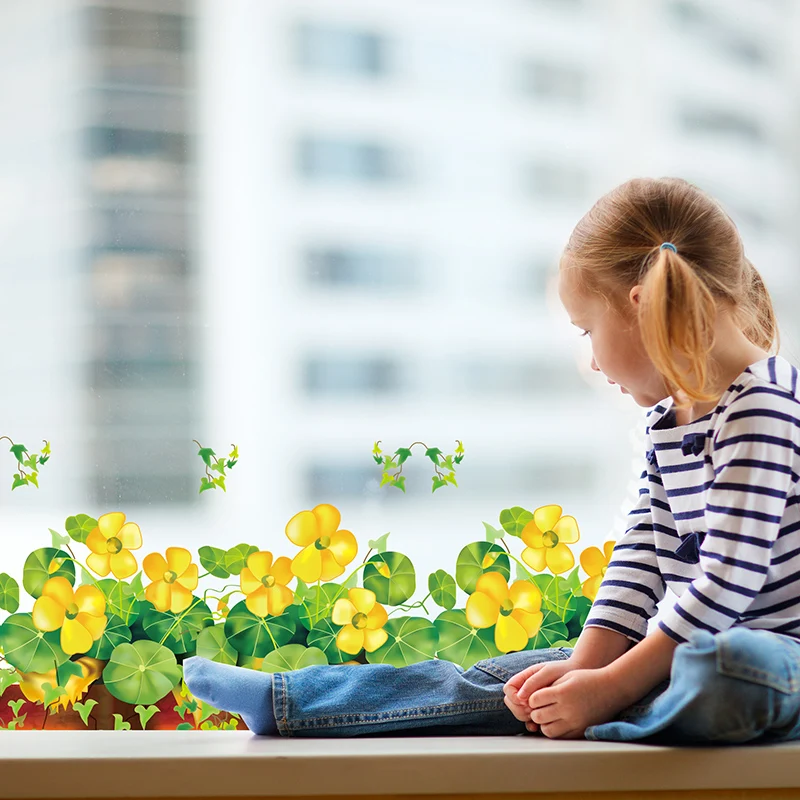 

[SHIJUEHEZI] Yellow Flowers Baseboard Sticker Vinyl DIY Furniture Stickers Mural Decals for Kids Room Shop Glass Decoration