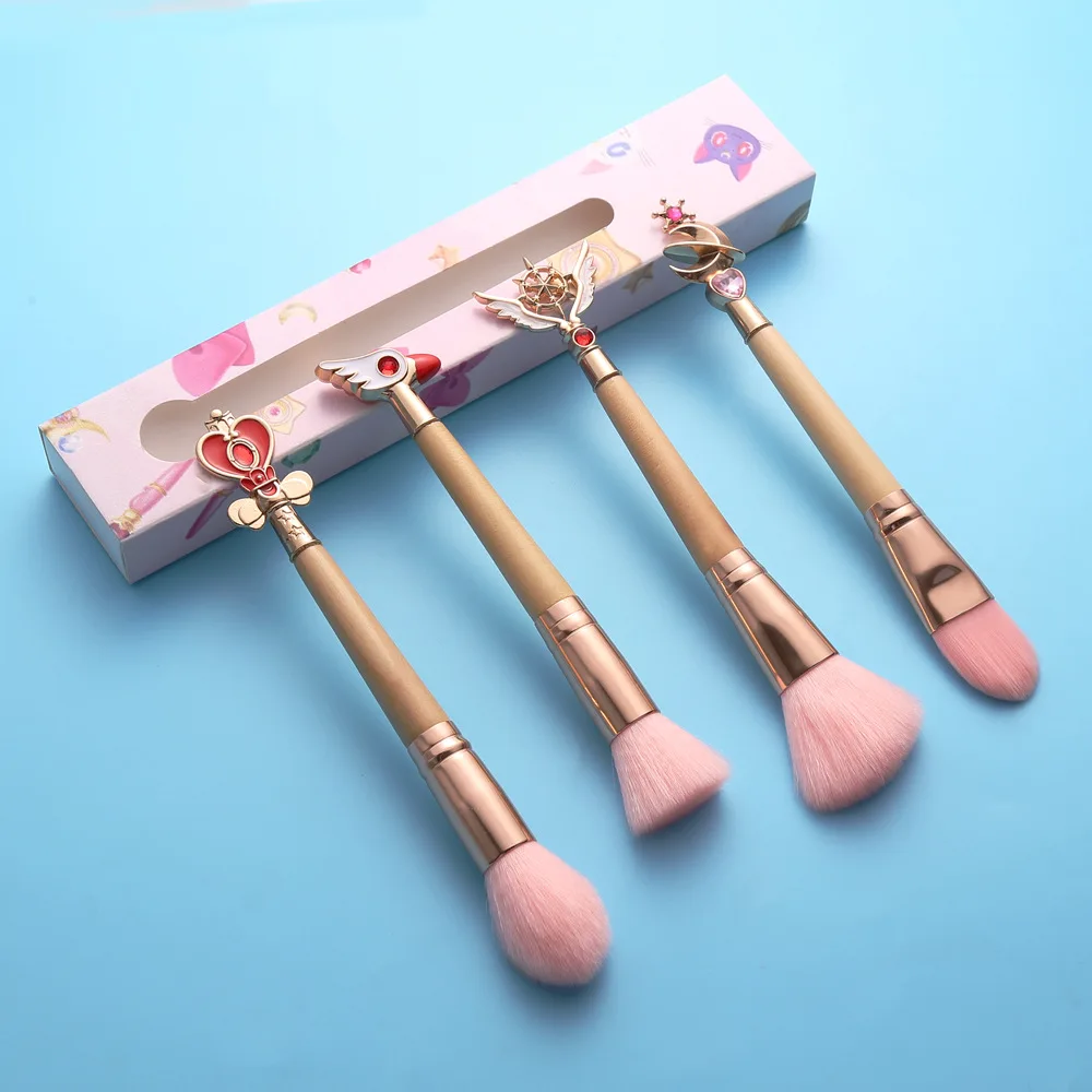 Бамбуковая ручка для макияжа Sailor Moon/Cardcaptor Sakura кисти металлическая розовая мягкая