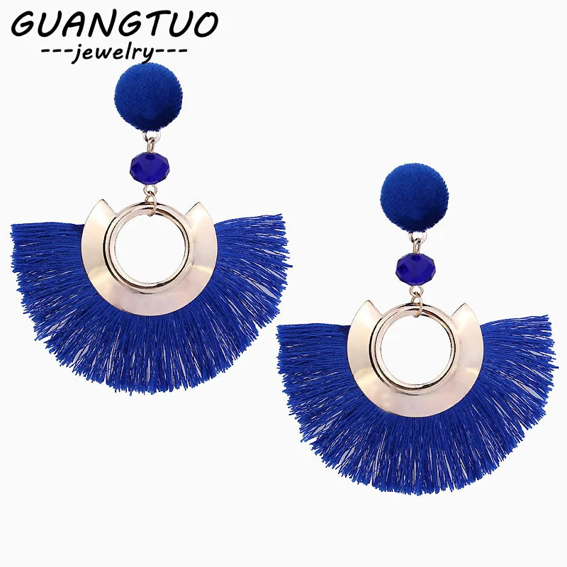 

14 Colors Bohemia Beads Fan Shaped Tassels Drop Earrings For Women New Fashion Ear Jewelry Dangle Brincos Femmes Gift EB2169