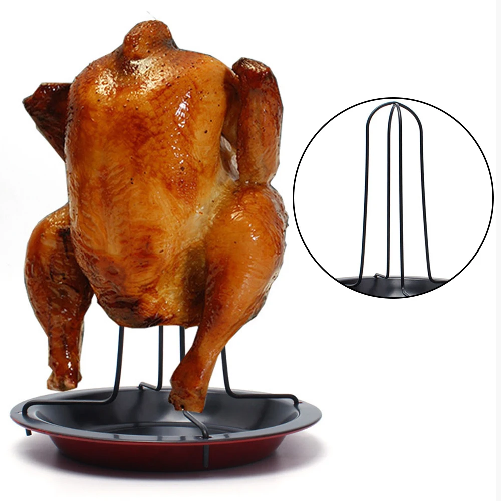 

1Set Carbon Steel Chicken Roaster Rack With Tray Non-Stick BBQ Grilling Cooking Pans Barbecue Tools Kitchen Gadgets Christmas