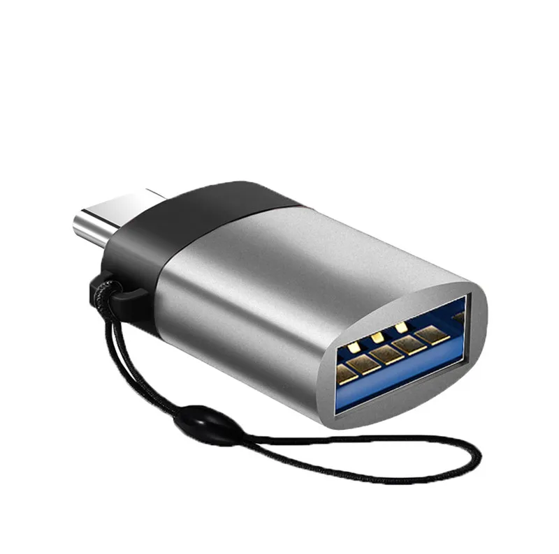 Адаптер OTG type-C к USB 3,0 для чтения флэш-накопитель Micro type C USB-C конвертер данных для зарядки клавиатуры мышь брелок на ремешке - Цвет: Серый