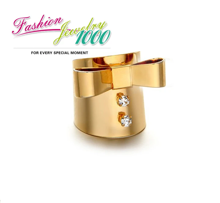Fashion Design Crystal Bow knot Gold Plating Crystal Finger Ring