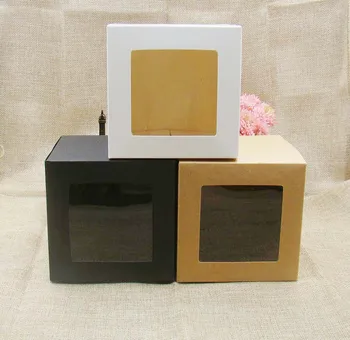 

7*7*7cm 3color white/black/kraft stock paper box with clear pvc window .favors display /gifts&crafts paper window packing box