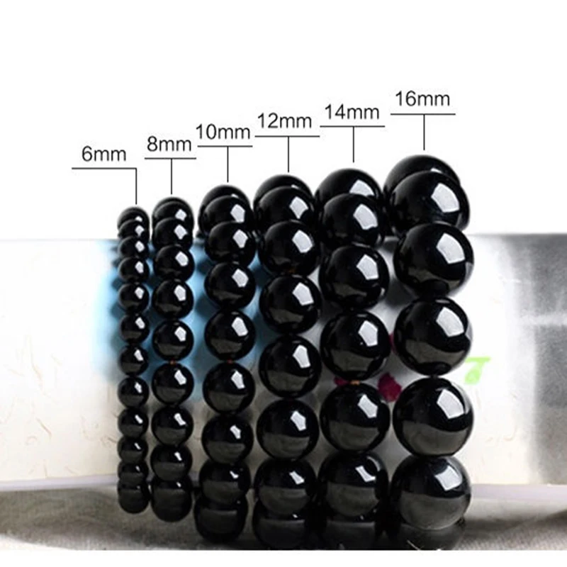 MOROW Unisex New Natural Black Agates Beads Round Jewel Bracelets Fashion Elastic Rope Charm Bracelet for Women Men Gift Jewelry (13)