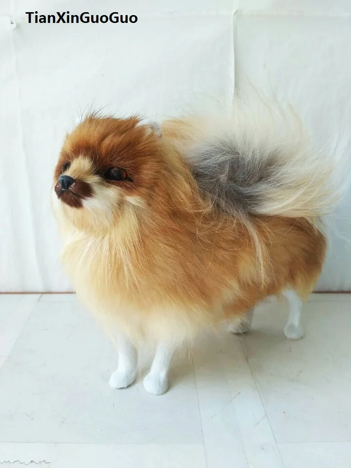 

large 24x20cm simulation brown Pomeranian dog hard model plastic&furry furs dog prop,home decoration toy gift s1839