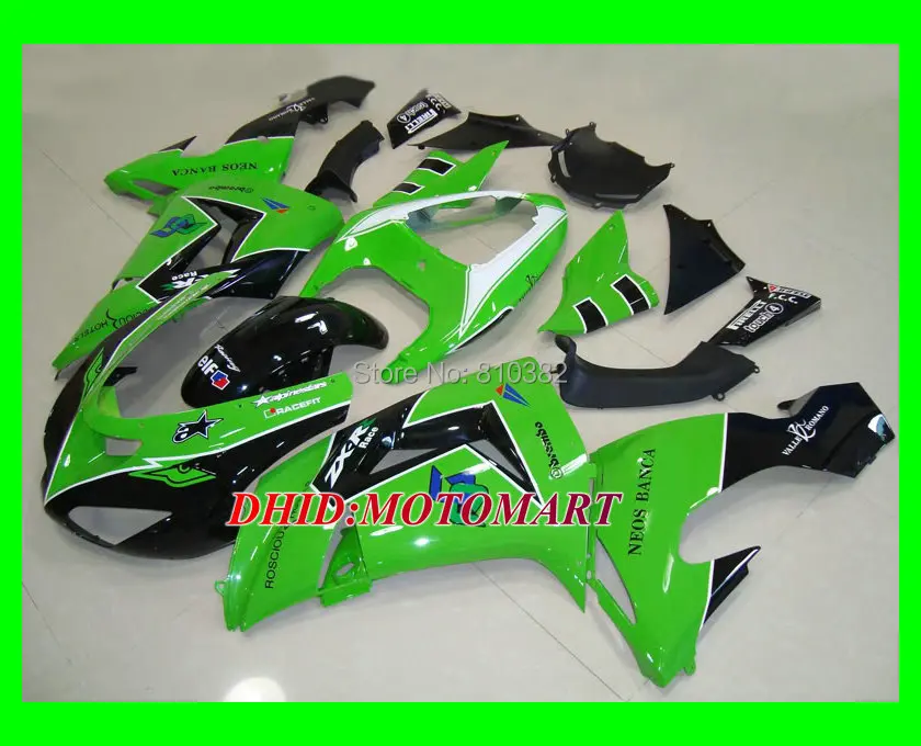 

Newst Motorcycle Fairing kit for KAWASAKI Ninja ZX10R 2006 2007 ZX10R 06 07 Green gloss black ABS Fairings set+7 gifts SK44