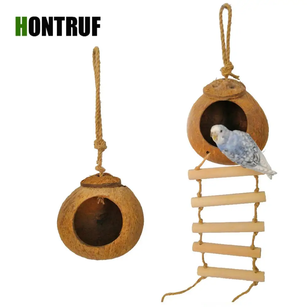

Hanging Bird House Budgie Bird Nest Coconut Shell Parrot Nest Sparrow Bird Nest Warm Anti-bite Climbing Ladder Small Bird Nest