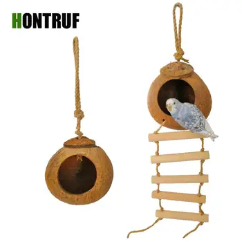 

Hanging Bird House Budgie Bird Nest Coconut Shell Parrot Nest Sparrow Bird Nest Warm Anti-bite Climbing Ladder Small Bird Nest