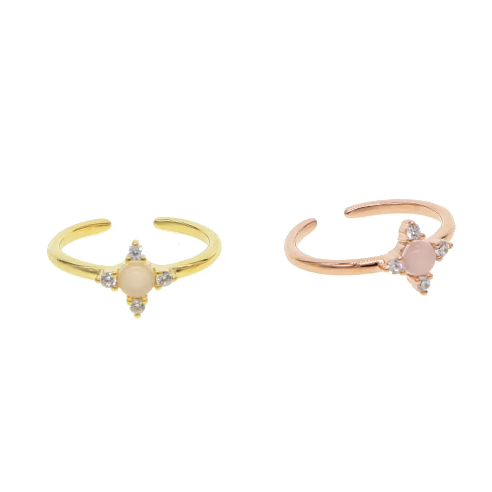 

Korean European pinkie finger Open Ring Rose Gold Color simple stone rings For Women Statement Adjustable Ring Wholesale