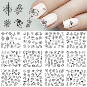 

Nail Watermark Black Minimalist Carved Rose Leaf Butterfly Animal Forestry Nail Sticker Twelve-in-One