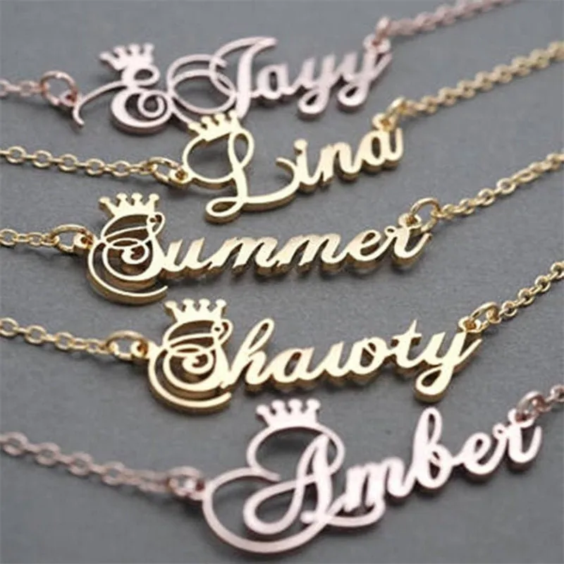 

Custom Name Crown Necklace Cursive Personalized Name Jewelry For The Wedding Birthday Crown Princess Queen