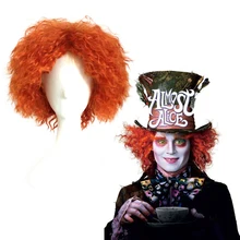 Взрослый Mad Hatter косплей короткие оранжевые кудрявые волосы Алиса в стране чудес нарядное платье костюм Хэллоуин карнавальные вечерние аксессуары