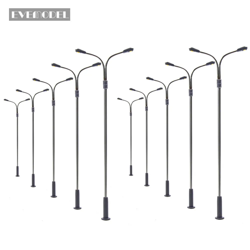 

10Pcs HO TT Scale 1:100 Two Head Model LED Light Lamp Post 10cm Train Railway Street Scenery LQS13 Free Shipping