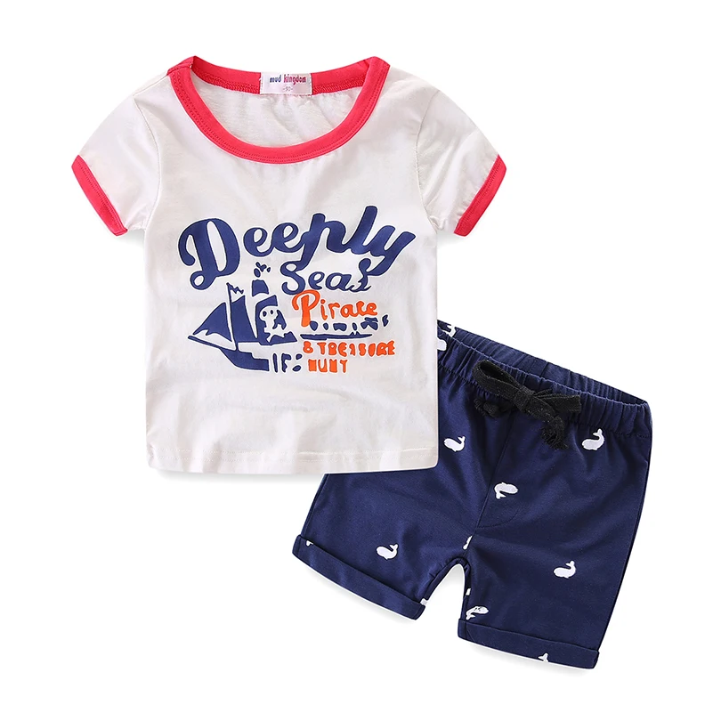 Mudkingdom Children Sets for Boys Sport Suit Summer Plaid Shorts Print T-shirt  Short Sleeve Cotton Causal Fashion Kids Clothes  (5)