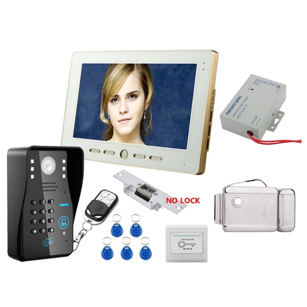 

Home Security 10" RFID Password Video Door Phone Doorbell Intercom System With IR Camera 1000 TV Line With Electric Strike Locks