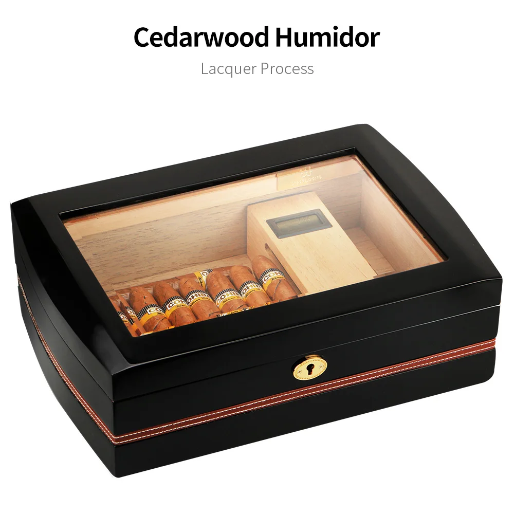Cigar Box Transparent Skylight Large Capacity Cedar Wood Cigar Humidor