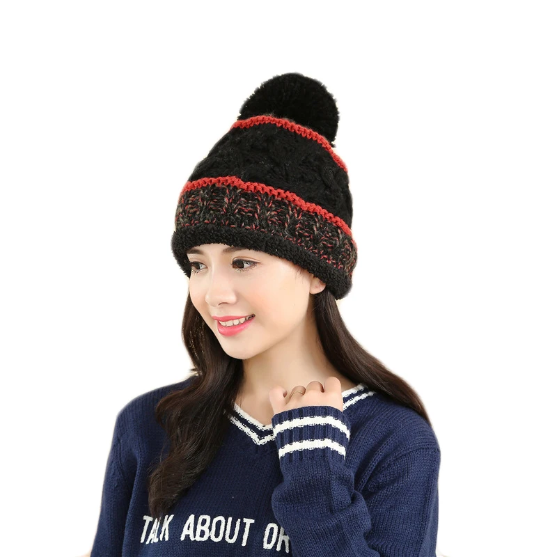 Autumn Winter Women Hats Warm Plus Cashmere Knitting Girls Thickening Cap Casual Outdoor Protection Ear Pompon Lady Beanies