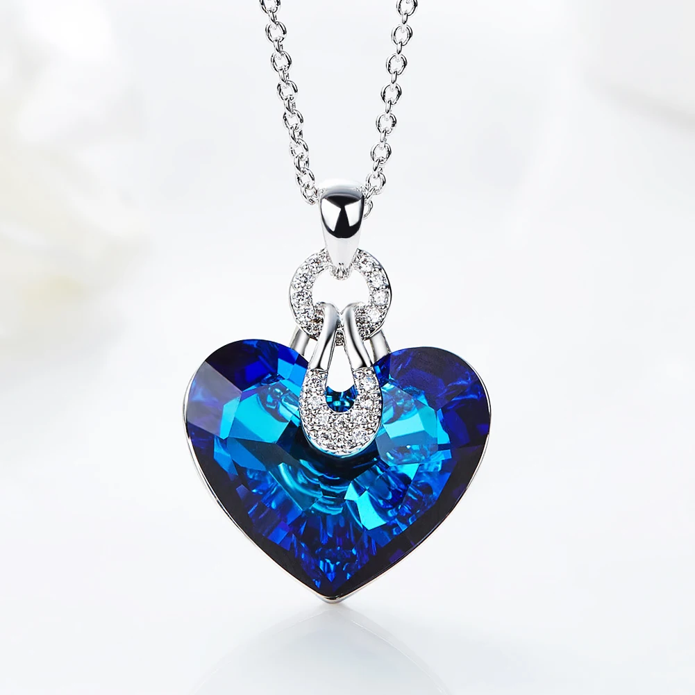 

Heezen Luxury Blue AB Color Heart Shaped Pendant Necklace Fashion Jewelry Crystal Pendants Statement Necklace Gifts for Women