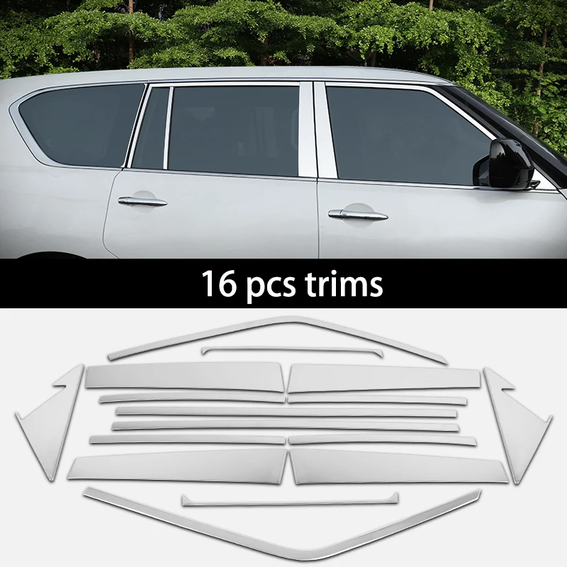 Lsrtw2017 нержавеющая сталь окна автомобиля планки для nissan patrol 2010 2011 2012 2013 y62 infiniti qx56 qx80 - Название цвета: 16 pcs trims