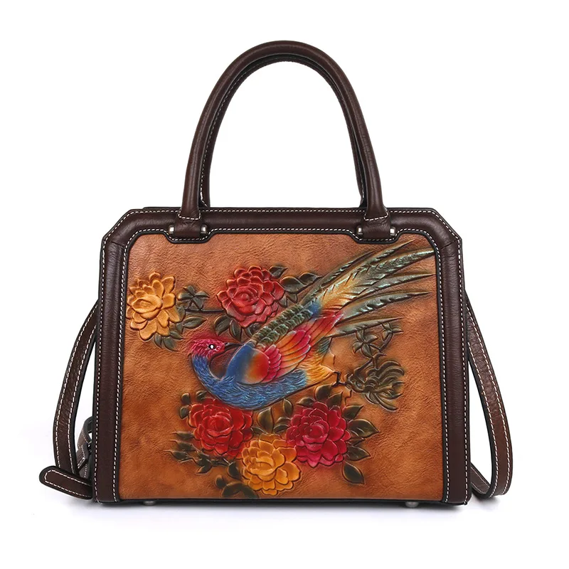 

Women Genuine Leather Bags Cross Body Handbag Embossed Vintage First Layer Cowhide Top Handle Bag Messenger Shoulder Tote Purse