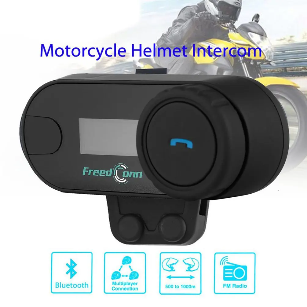 

TCOM-SC Wireless Bluetooth Motorcycle Interphone Headset 800 Meters Range Helmet Intercom LCD Screen with FM Radio