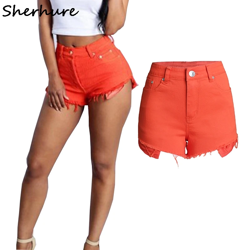 Orange jeans shorts Clearance