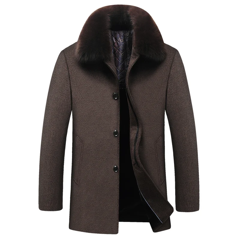 Fur Collar Fashion Trench Wool Coat Clothing with Parka Winter British Style mens coats and jackets Top Quality Woolen Coat Men