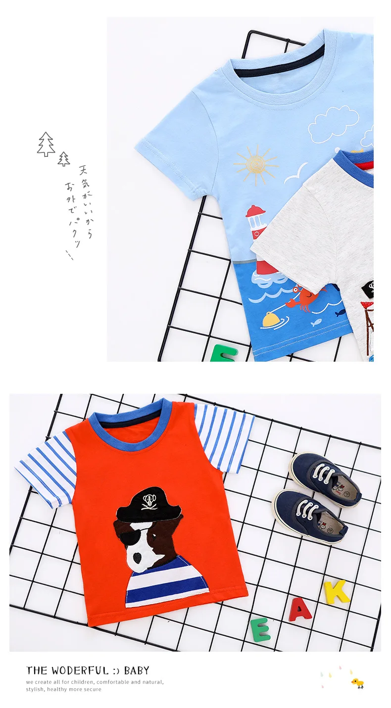 Летняя Детская футболка с изображением собаки и лодки детские футболки с принтом детская футболка хлопковая Футболка с круглым вырезом для мальчиков и девочек