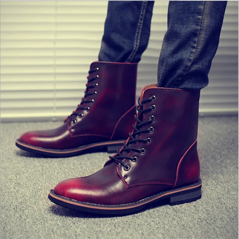 

Men Motorcycle Boots Vintage Combat Boot Winter Fur 2018 New Cow Split Leather Waterproof Buckle Military Boots Men Shoes HH-148