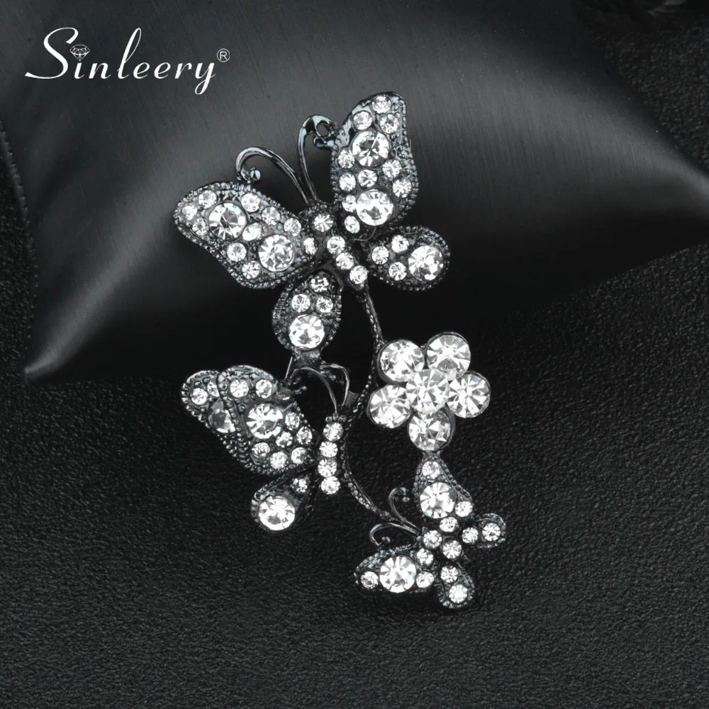 

SINLEERY Retro Black Butterfly Flower Brooches Pin For Women Broches Scarf Pin Party Dress Jewelry Accessories Xz117 SSH