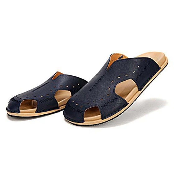 

ABDB New Arrival Summer Cool Leather Breathable Men Flip Flops Korean Style Male Slipper Non-slide Male Handmade Slippers