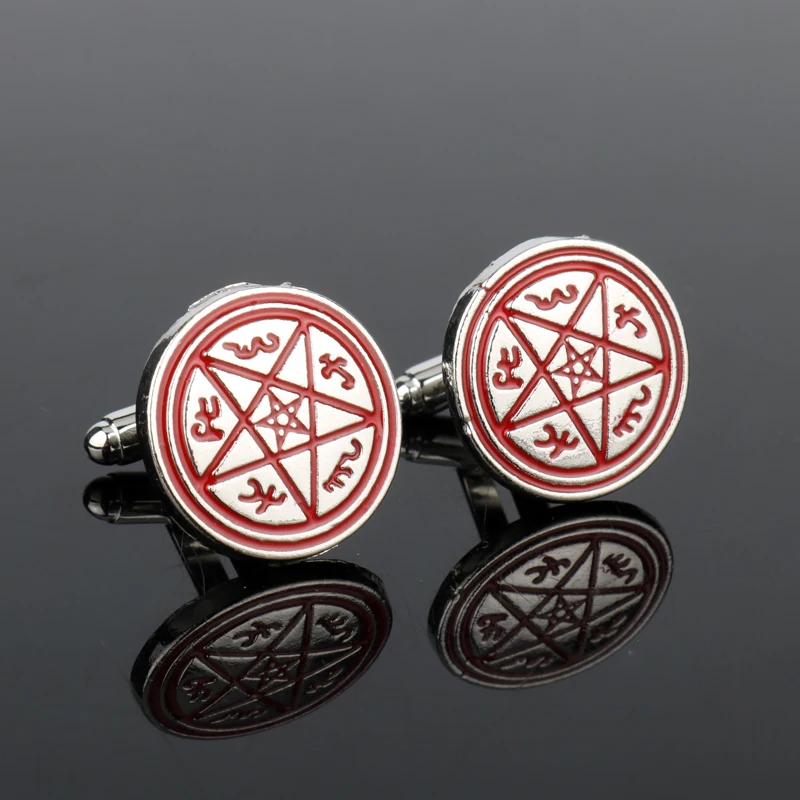 

Supernatural Devil's Trap Cufflinks for Mens Jewelry Round Shape Cuff links Movie Jewelry Cuff Buttons