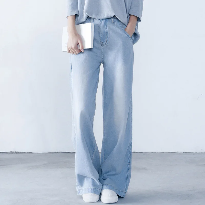 

Women Summer Loose Wide Leg bleached Washed Denim Pants Jeans Female Loose Wide Leg Trousers Vintage Ladies Zipper Jeans