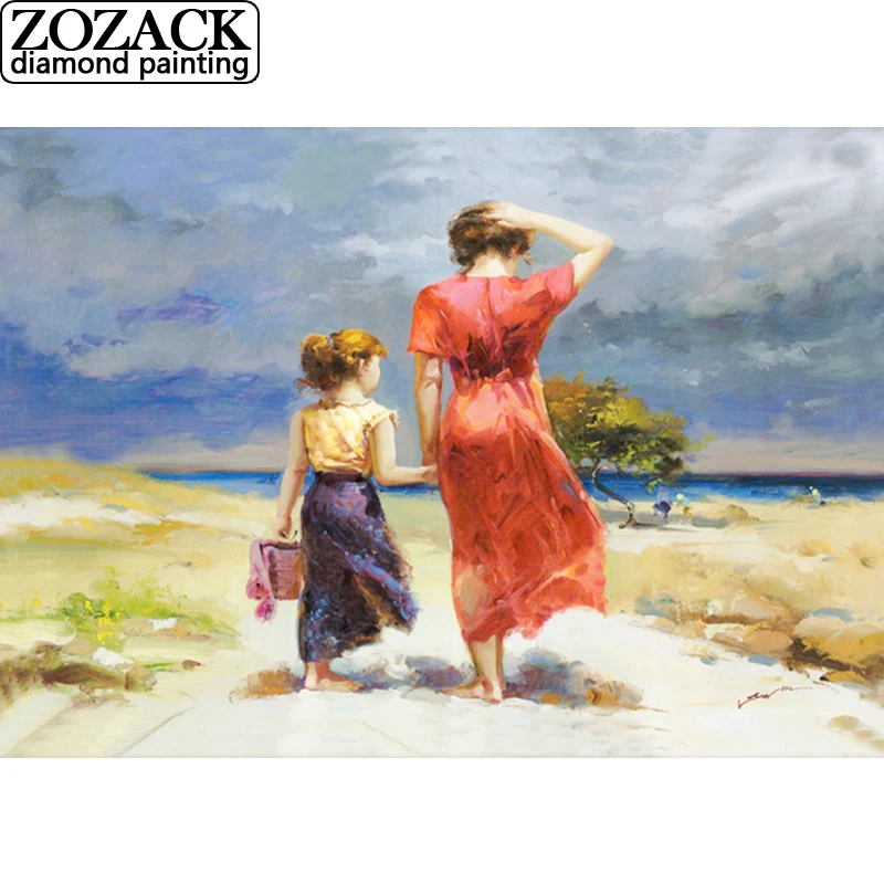 Cross Stitch Embroidery Handicraft DIY Mom And Daughter Pattern Lovely Decor Art
