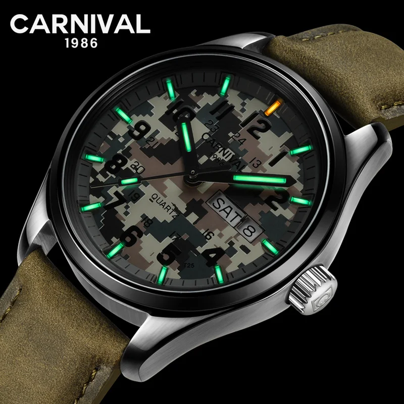 Швейцарские кварцевые часы тритий T25 светящиеся мужские спортивные часы карнавал военные наручные часы водонепроницаемые из нержавеющей стали - Цвет: 03