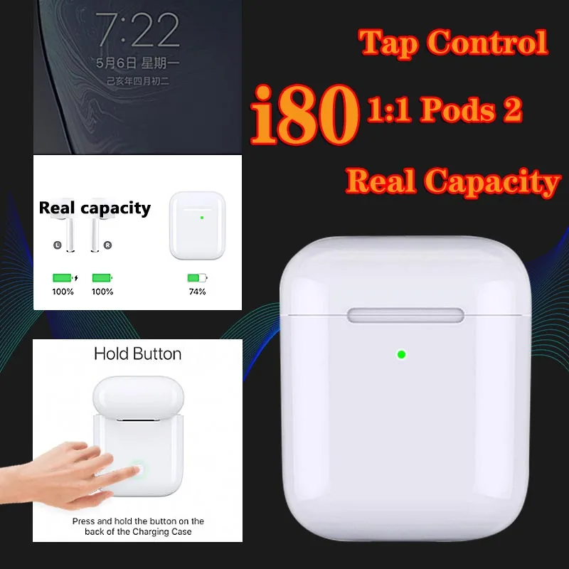 I80 Tws всплывающие 1:1 Air 2 три реальные емкости беспроводные Bluetooth наушники Tap control