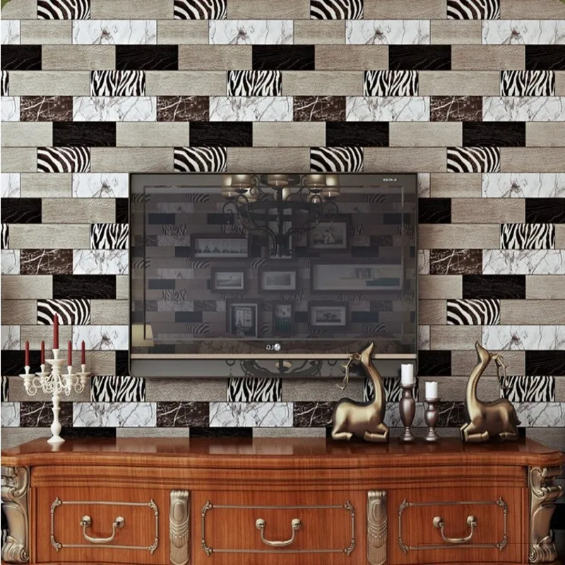 

Free Shipping Retro nostalgia Wooden Wallpapers Nonwovens Leopard Patterns Wallpaper Living Room TV Background Wallpaper