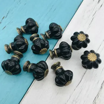 

Set of 10 Ceramic Black Pumpkin Decorative Antique Door Knobs- Pulls for Cabinet / Boys Dresser / Kids Cupboard / Kitchen Handle