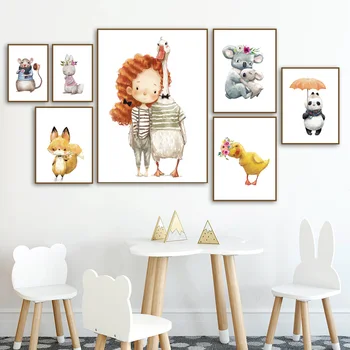 

Cute Girl Duck Fox Panda Rabbit Wall Art Canvas Painting Nordic Posters And Prints Nursery Wall Pictures For Kids Room Decor