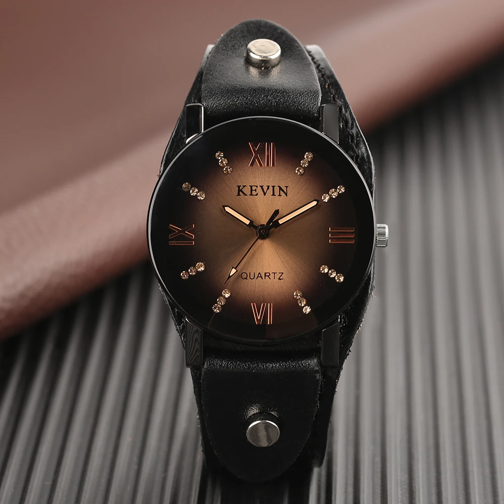 

KEVIN Men Women Color Leather Watch Strap Creative MInimalist Pink Buckle Quartz Wrist Watch Male Female Simple Casual Bangle