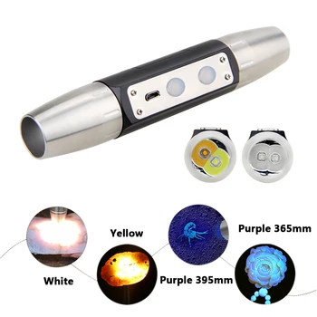 

Led UV Flashlight Ultra Violet Light Blacklight UV Yellow white Torch Identification Marker Jade Checker Detection usb recharge