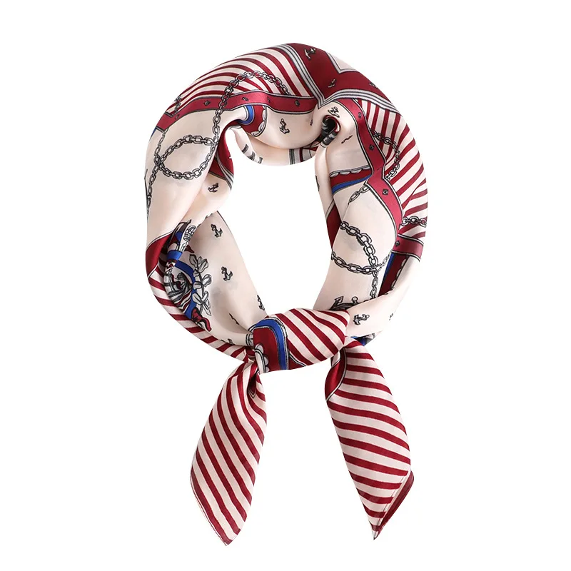 New Square Scarf Women Fashion Striped Silk Scarves and Wrap Ladies Spring Summer Print Office Hair Neck foulard
