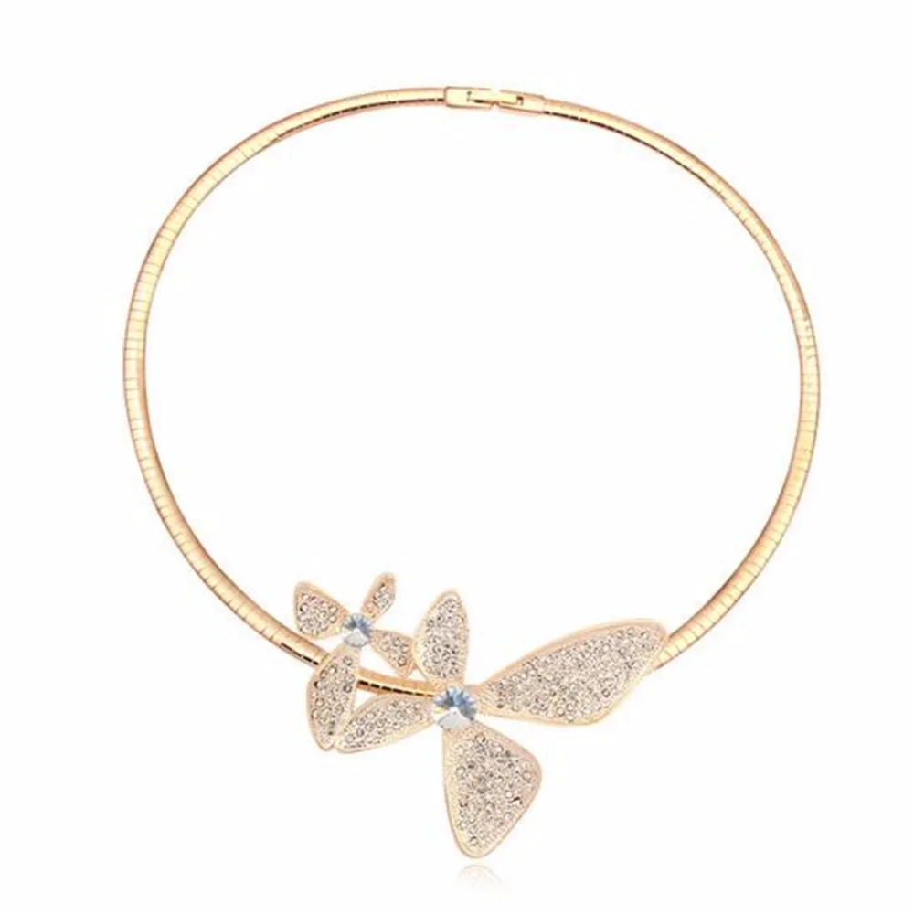 

Ms Betti Brand new crystal from Swarovski Champange gold Unique rhinestones butterfly twins chocker necklace for women